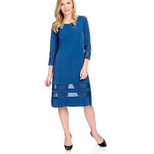 Paula Deen Women’s striped 3/4 sleeve Mesh inset Knee-length Dress size Medium